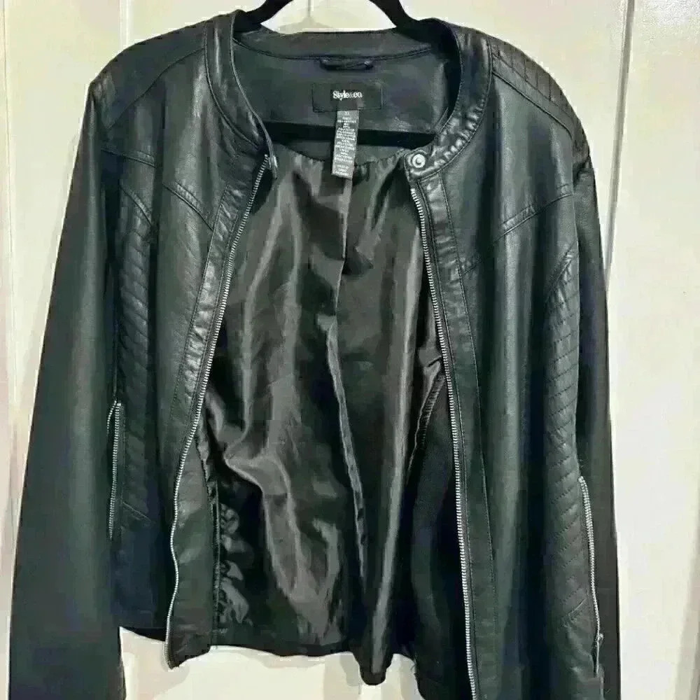 Style & CO Plus Size Faux Leather Motocross Racer Jacket
